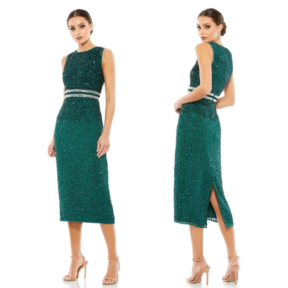 Mac Duggal Teal Sequin Midi Dress